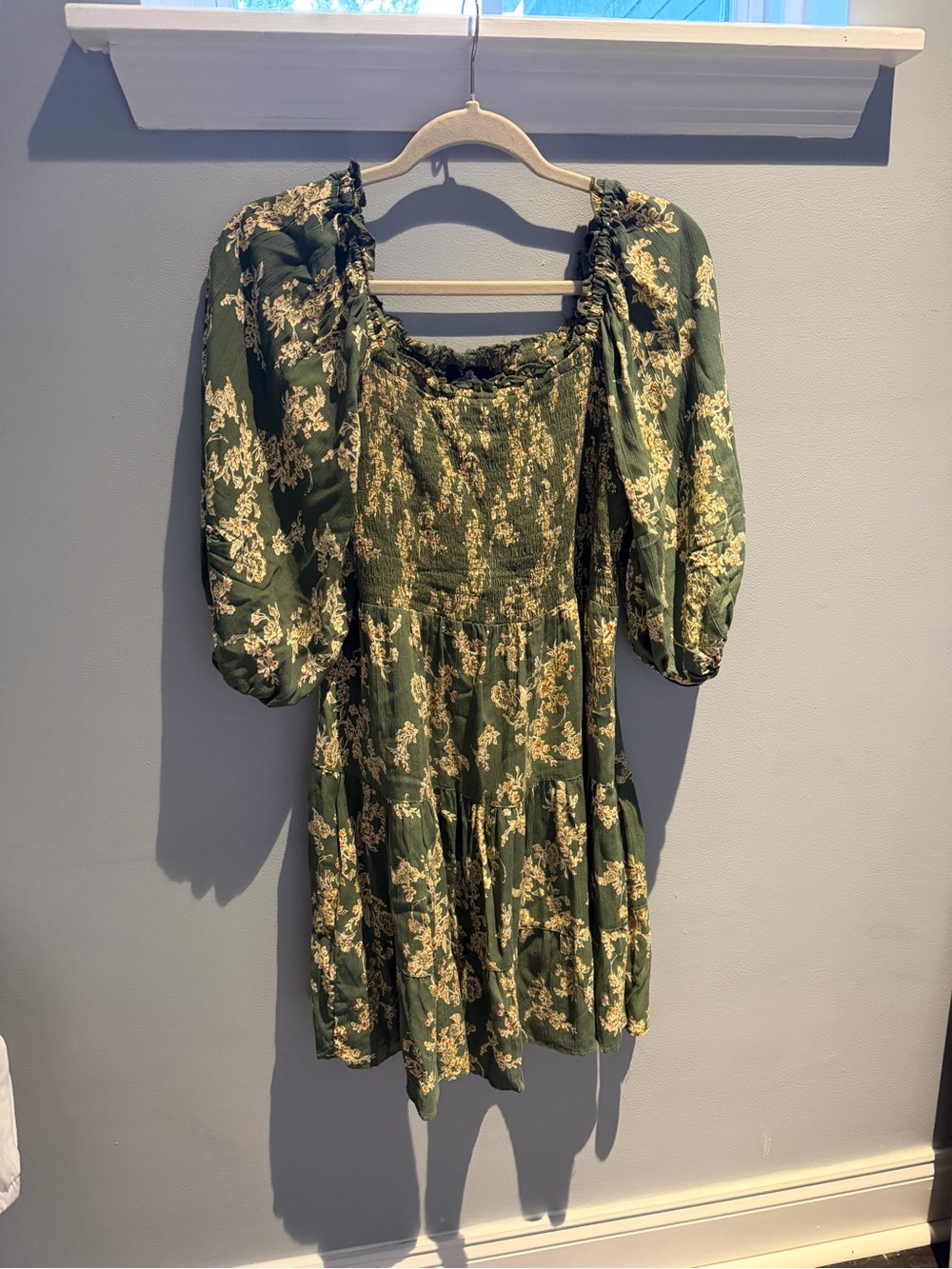 Angie Olive Green Floral Smocked Mini Dress